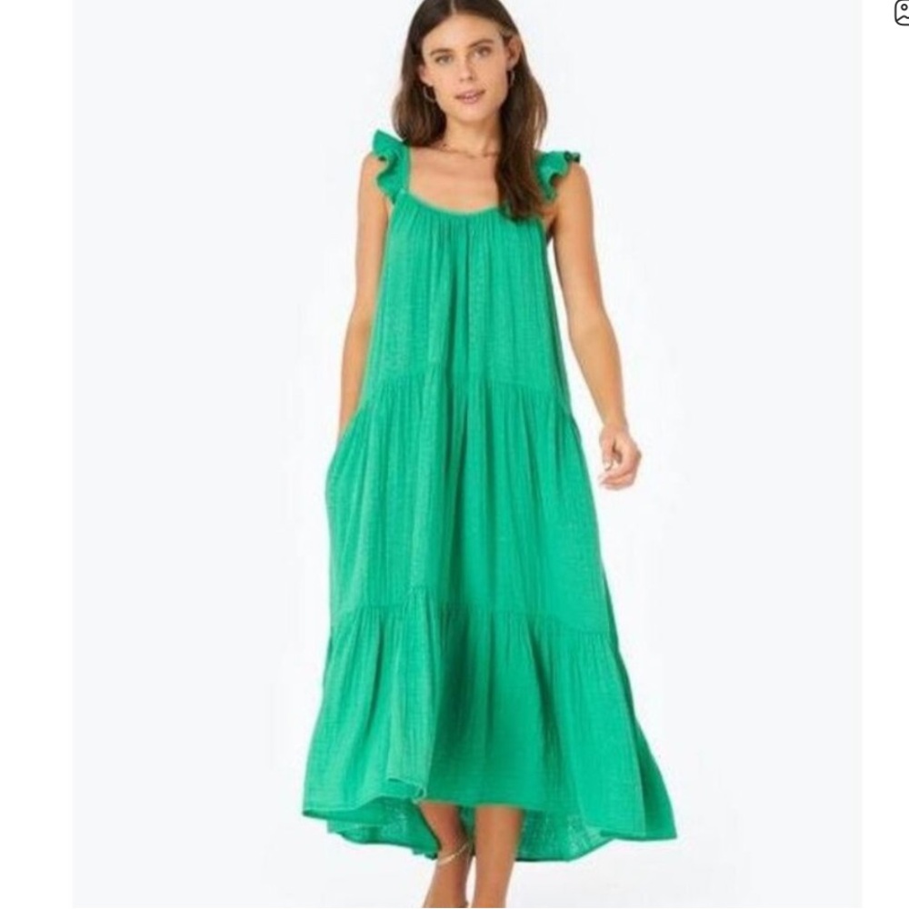 Xirena Rumer Dress Green Cotton Gauze Midi Dress with Pockets Medium